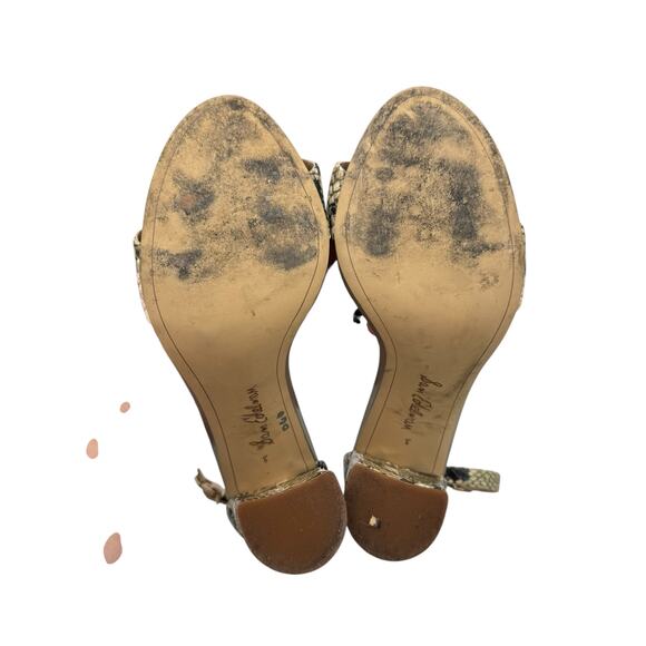 Sam Edelman Yaro Taupe Snakeskin Python Leather Block Heel Ankle Strap Sandals - Picture 10 of 10